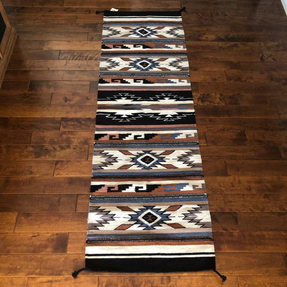 Artisinal hand woven wool runner rug